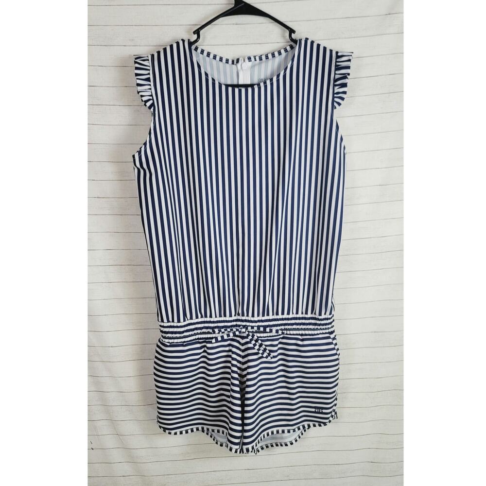 ALBION FIT NAVY STRIPED ROMPER, SZ SMALL